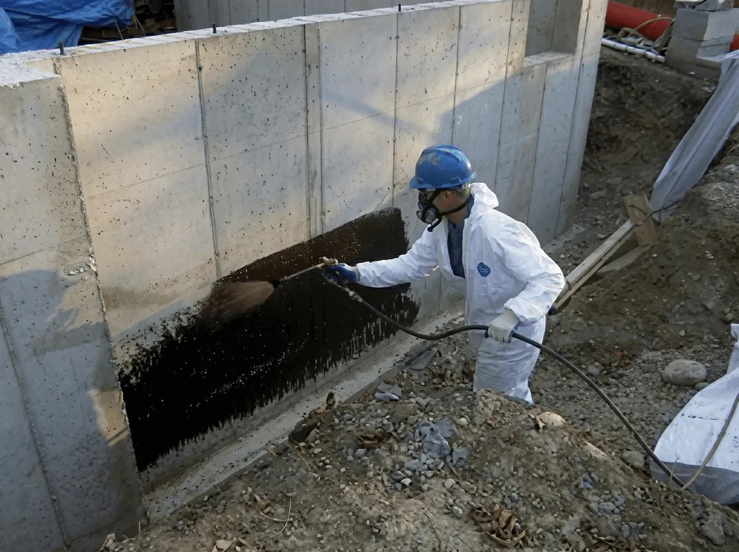 Professional waterproofing the exterior walls of the basement in Chattanooga, TN